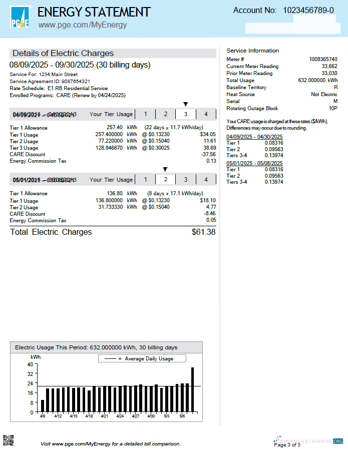 download USA PG&E utility bill template in Word and PDF formats, 3 pages, 3rd page PDF template